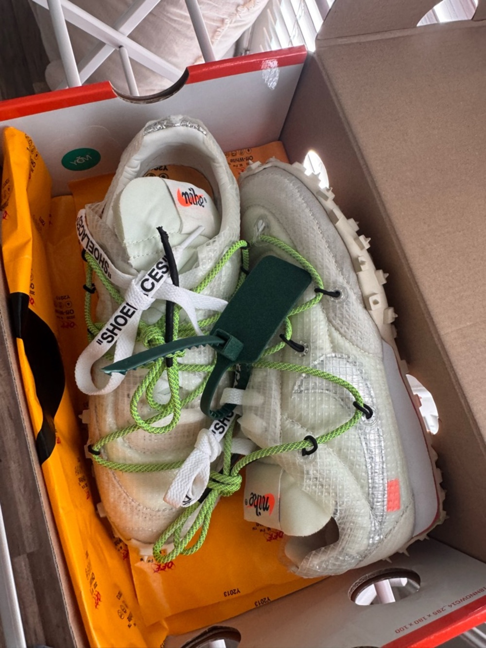 Off-White White Sneakers with Neon Green Accents